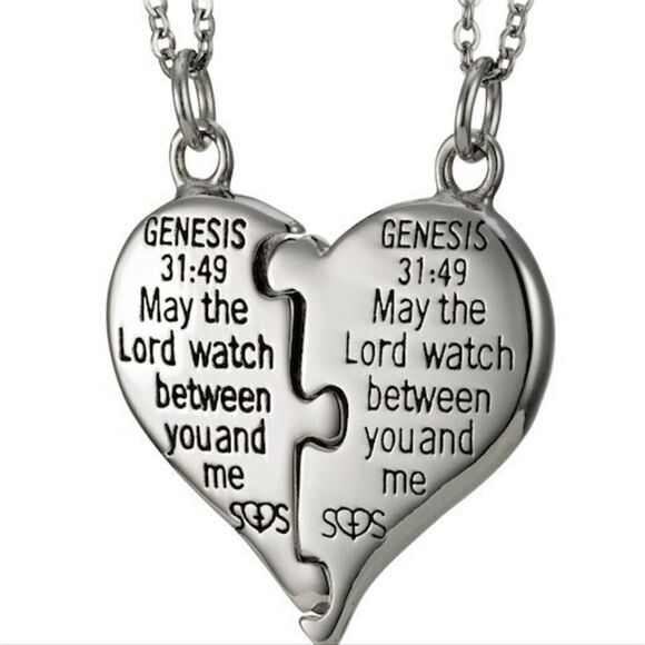 Shields Of Strength Stainless Steel Puzzle Piece Split Heart Necklace-Genesis 31 - Picture 3 of 4